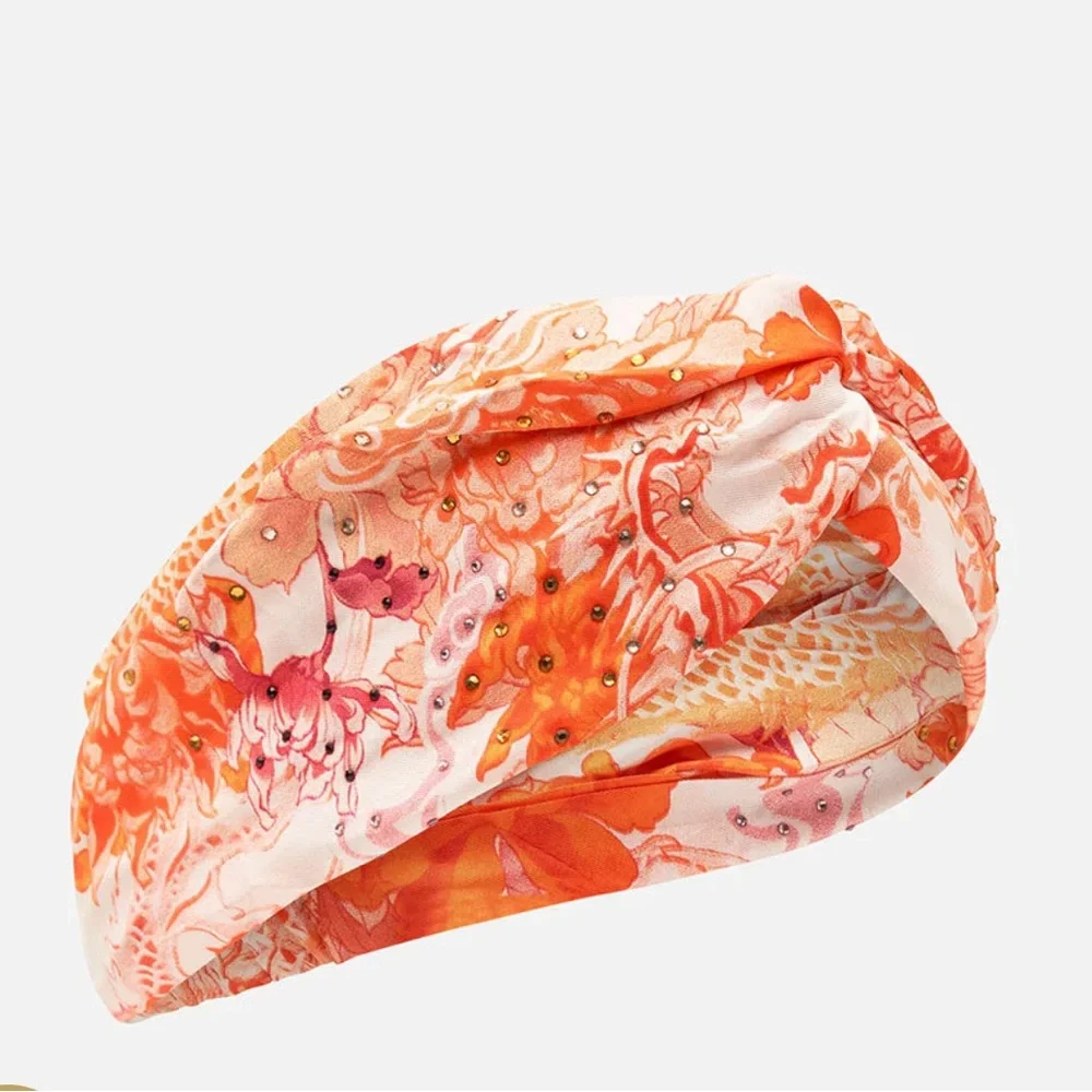 CAMILLA *Dragon Mother* vibrant orange white silk boho twist headband